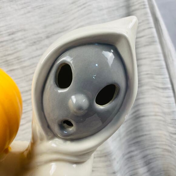 Vintage Ceramic Halloween Ghost Holding Pumpkin Jack-o-lantern 12” Spooky Decor - Picture 2 of 8